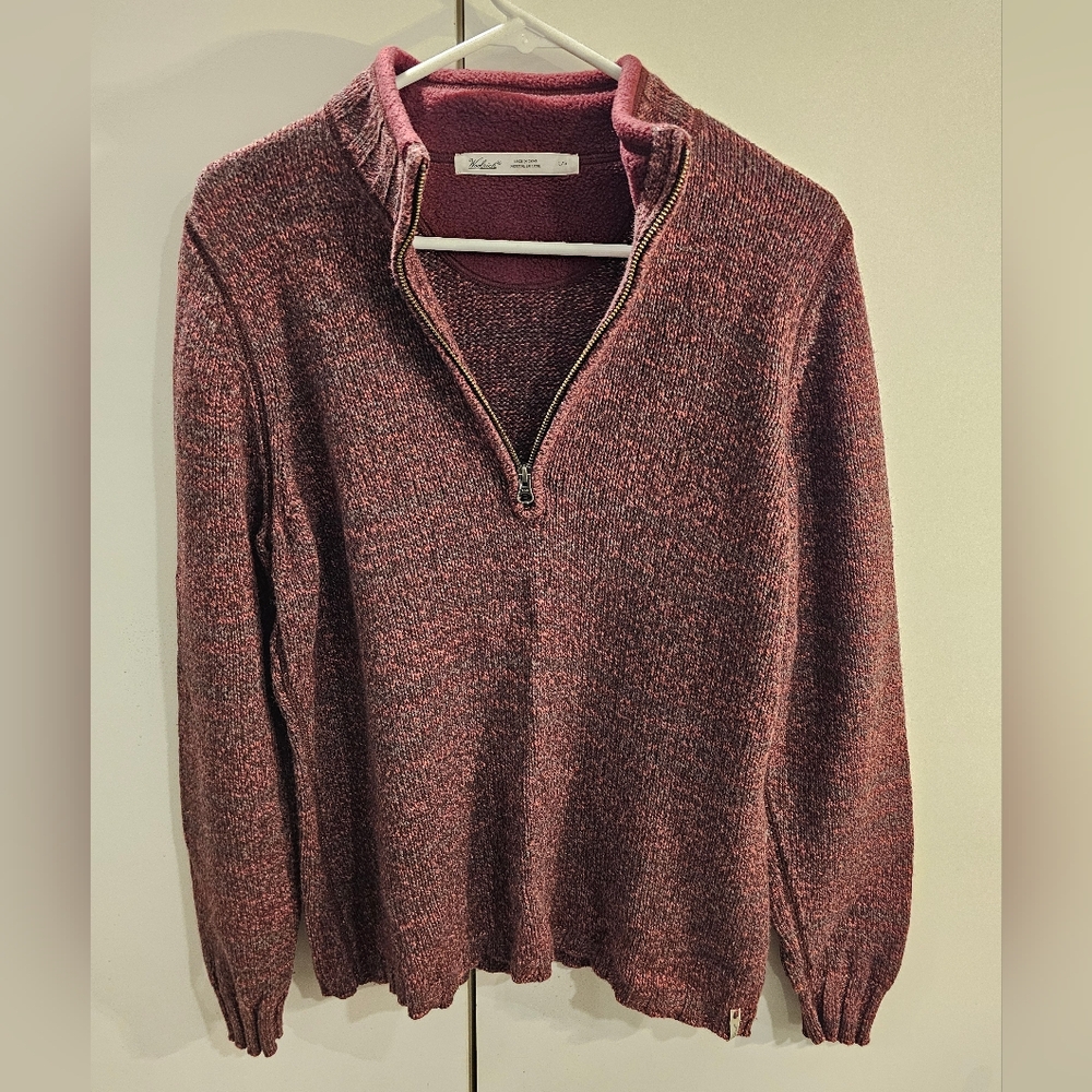 Woolrich Womans Large Wool Blend 1/4 Zip Burgandy Sweater